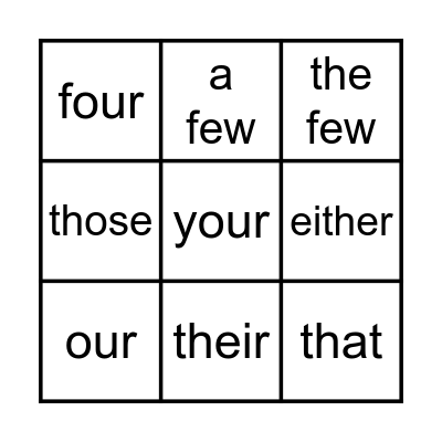 DETERMINERS Bingo Card