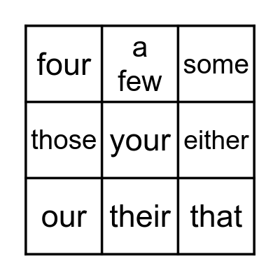 DETERMINERS Bingo Card