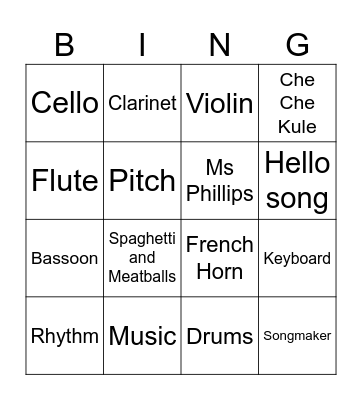 Music Words Bingo Card