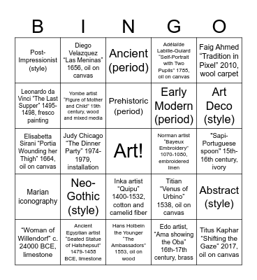 CCNY ART 10000 - Fall 2024 Bingo Card