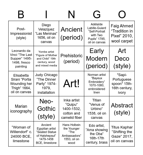 CCNY ART 10000 - Fall 2024 Bingo Card