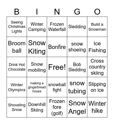 Winter Activities Bingo Card