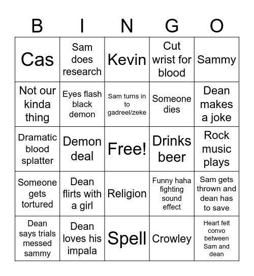 Supernatural Bingo Card