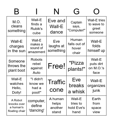Wall-E Bingo Card