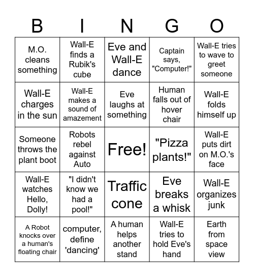 Wall-E Bingo Card