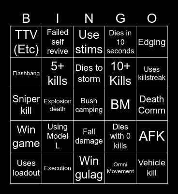 Warzone 2.0 bingo (Credits to: Big Puffer) Bingo Card