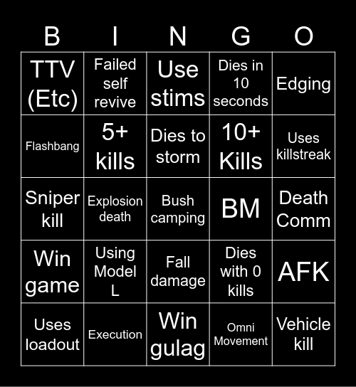 Warzone 2.0 bingo (Credits to: Big Puffer) Bingo Card