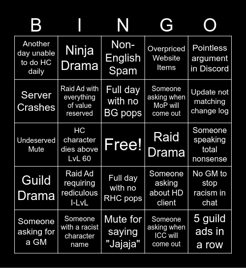 Whitemane Bingo! Bingo Card