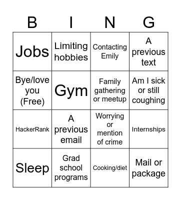 Mommy Call Bingo Card
