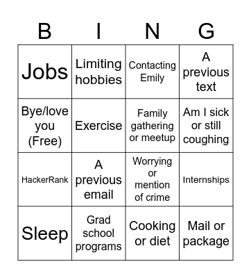 Mommy Call Bingo Card