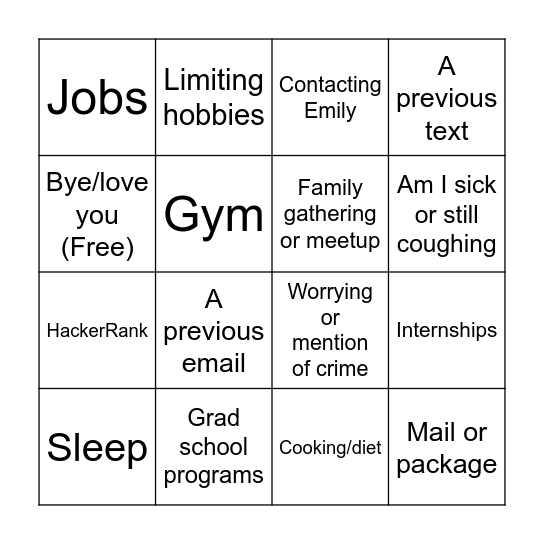 Mommy Call Bingo Card