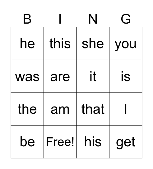 Tricky Words Card 1 Bingo Card