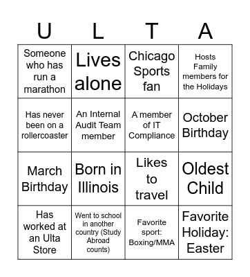 Ulta Holiday Bingo Card