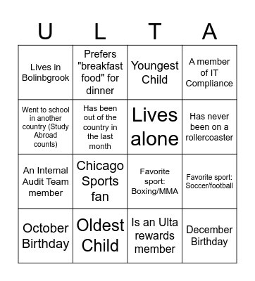 Ulta Holiday Bingo Card