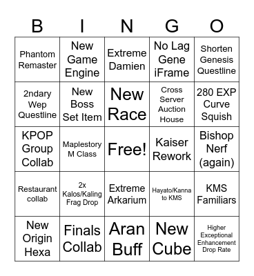 KMS Winter Update Bingo Card