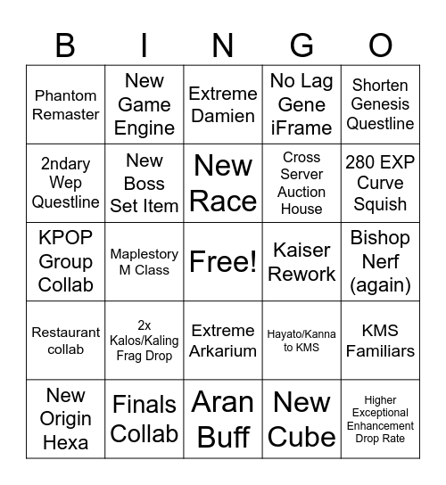 KMS Winter Update Bingo Card