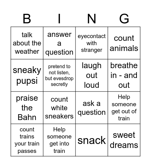 Salty Actions Bingo Card