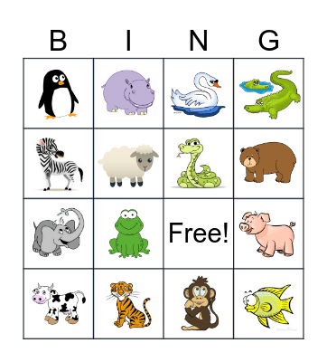 Animal Bingo Card