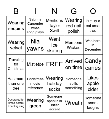Friendsmas Bingo Card