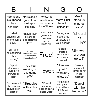 Sprint Planning Bingo Card