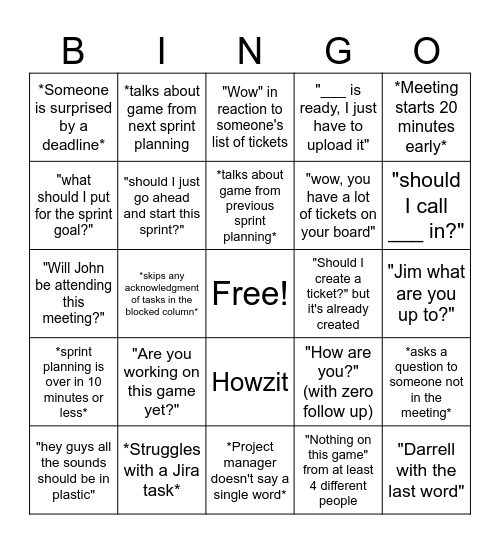 Sprint Planning Bingo Card