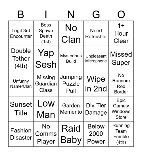 Untitled Bingo Card