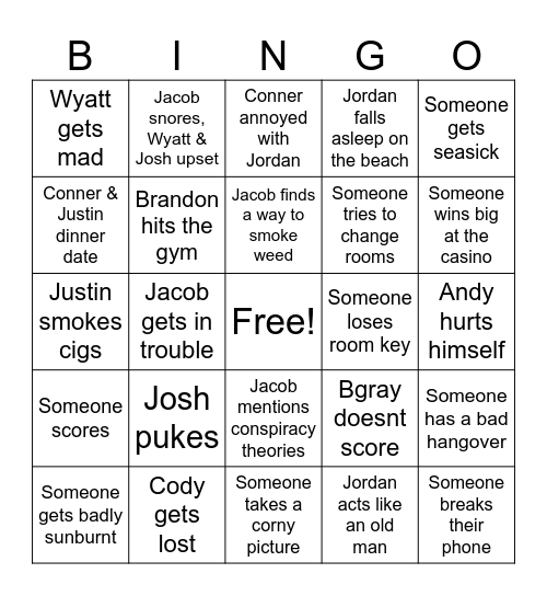 Cruise Bingo Card