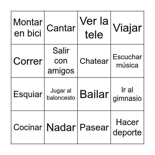 Las aficiones Bingo Card