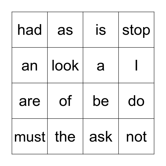 Sight words Bingo Card