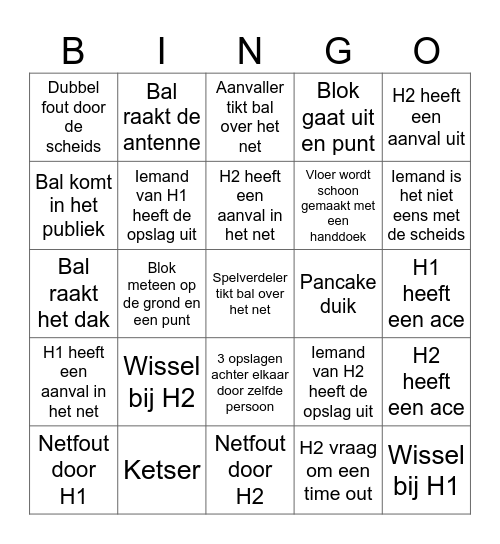 Tribunebingo H1 vs H2 Bingo Card