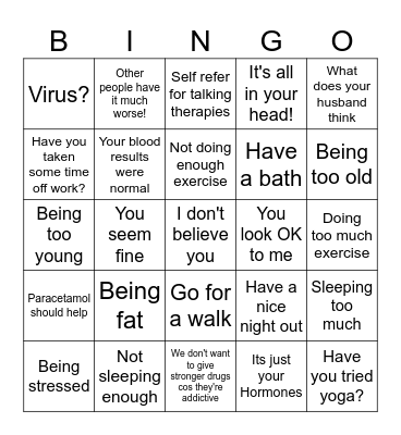 Toxic Masculinity in Healthcare Bingo Card