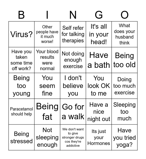 Toxic Masculinity in Healthcare Bingo Card