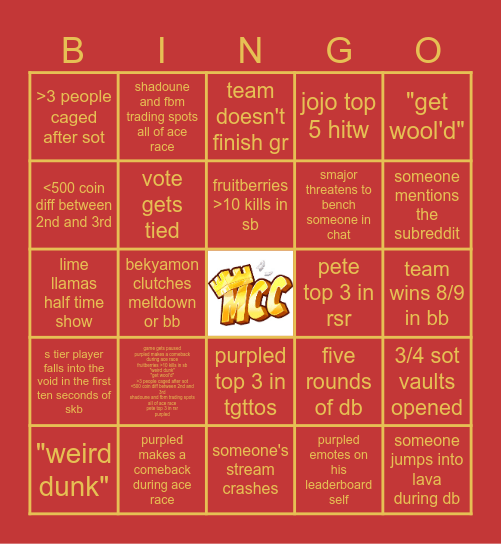 MCC Party 2 Bingo Card