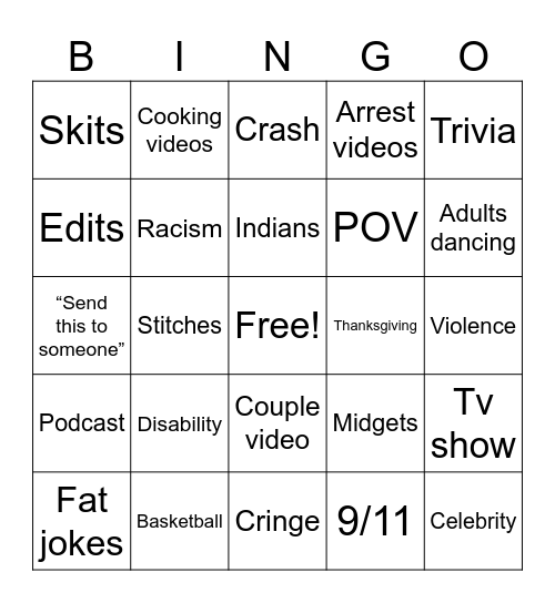 Instagram Reels Bingo Card