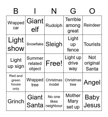 Christmas light bingo Card