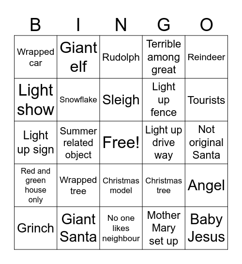 Christmas light bingo Card