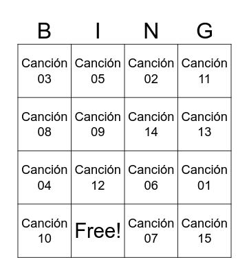 Bingo Musical Bingo Card