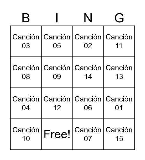 Bingo Musical Bingo Card