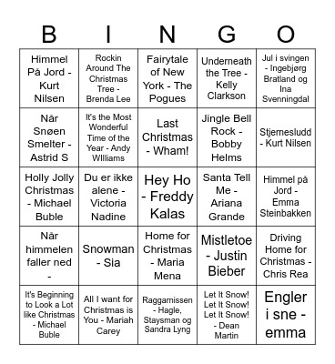 Julemusikkbingo 2024 Bingo Card