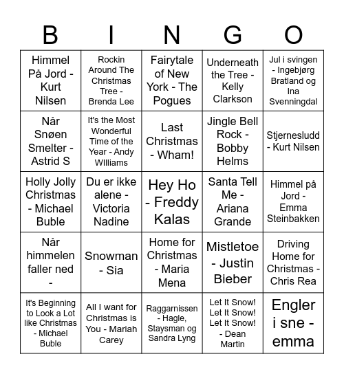 Julemusikkbingo 2024 Bingo Card