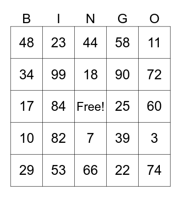 Addition + Subtraction Bingo Card