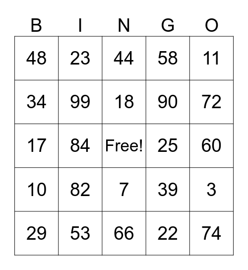 Addition + Subtraction Bingo Card