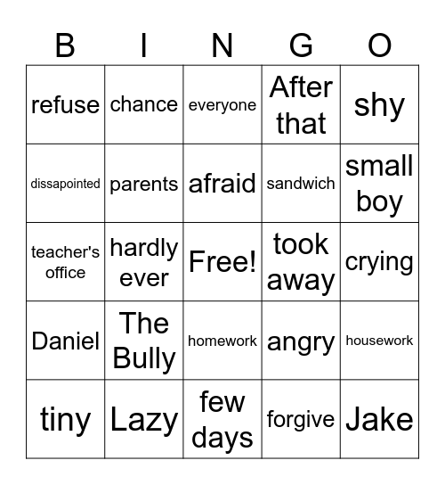 JB 1 CLASS Bingo Card