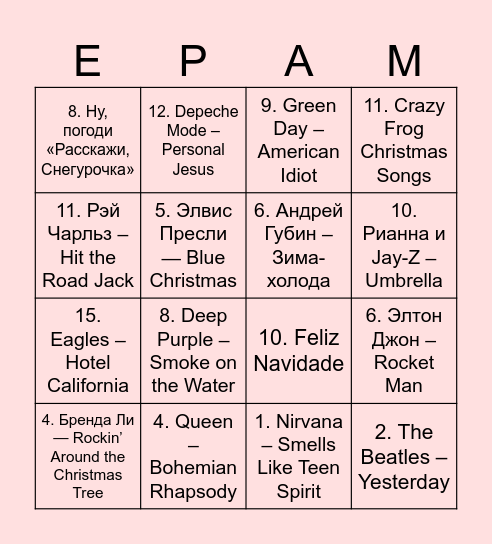 EPAM MUSIC BINGO Card