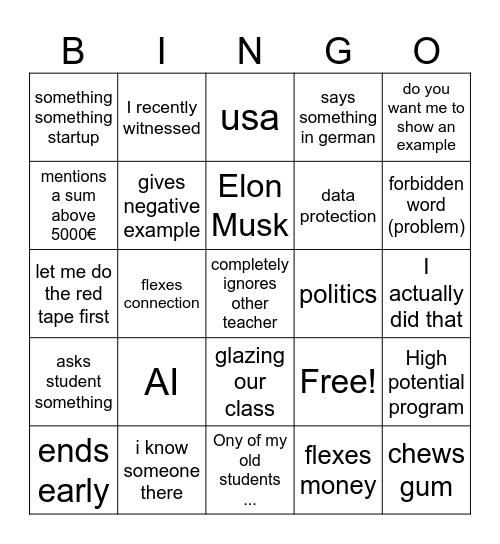 Zumpf Bingo Card