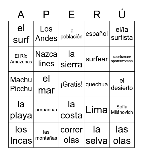 ¡Vamos a Perú! Bingo Card
