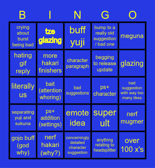 shitggestions bungalo Bingo Card