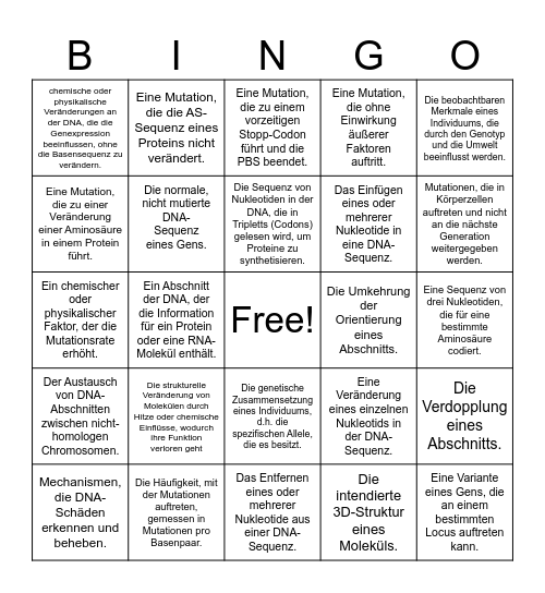 Genmutationen Bingo Card