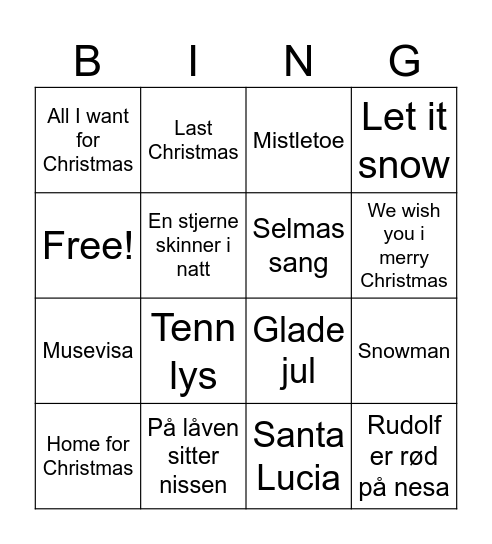 Julemusikk Bingo Card