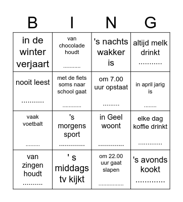 Zoek iemand die.... Bingo Card